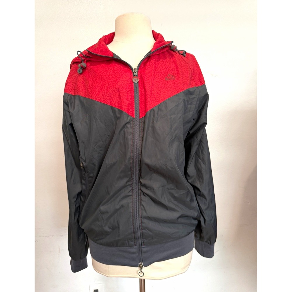 Nike Sportswear Red/Gray Colorblock Windbreaker Full Zip Hooded Men's M
